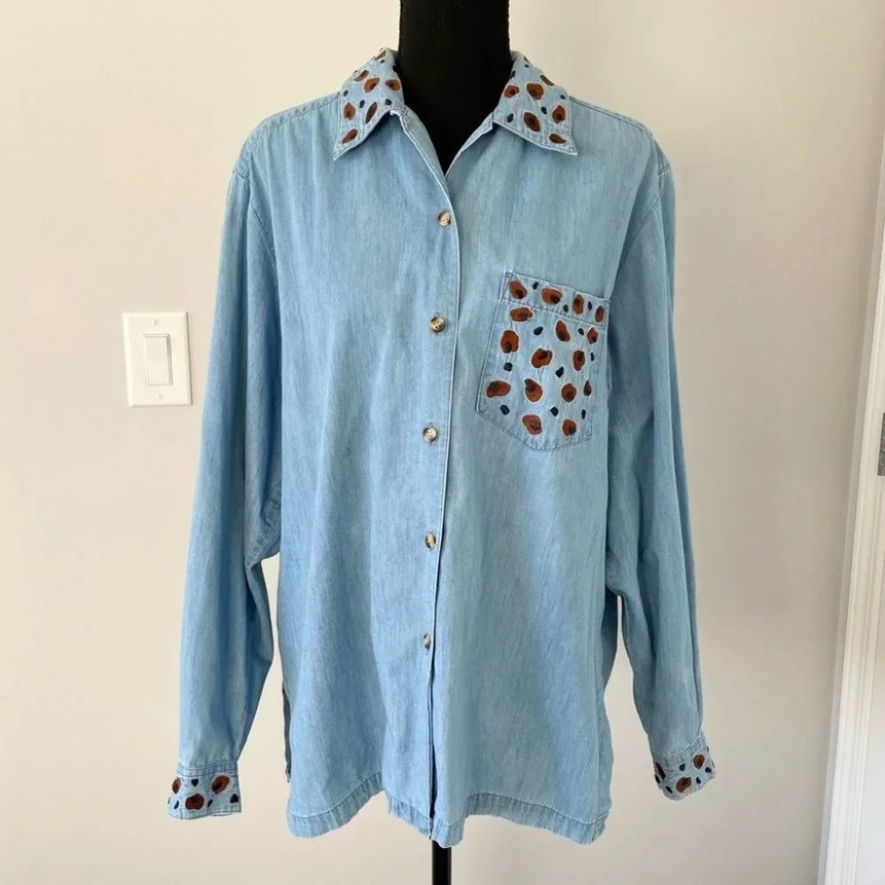 Vintage  BellePointe Embroidery Denim Button Shirt